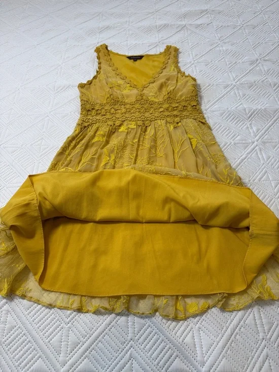 Anthropologie Ranna Gill Veronica Yellow Crochet Lace Floral Dress Size S - Picture 9 of 14
